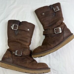 Brown Leather Buckle Boots